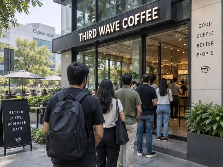 People queueing outside a cafe