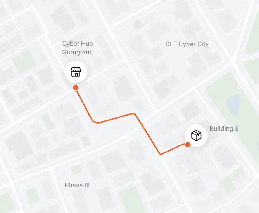 A pickup route on a city map