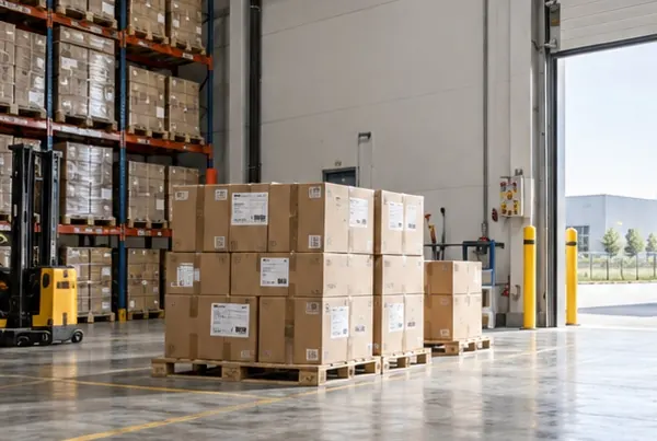 Pallets of cartons inside a warehouse